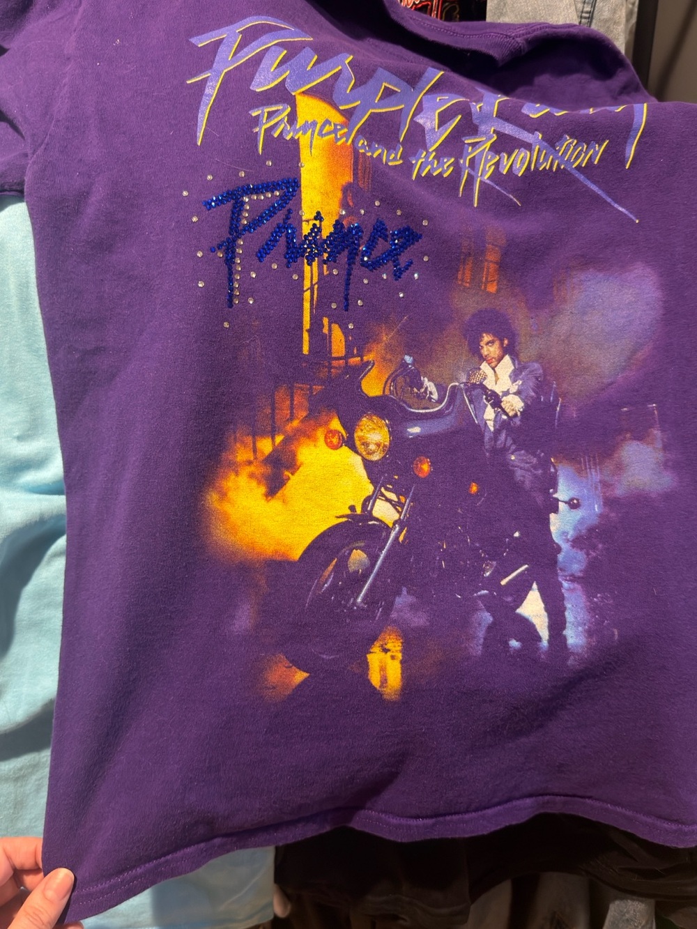 Prince Purple Rain t Shirt. Size Adult M. Hand placed Rhinestones.